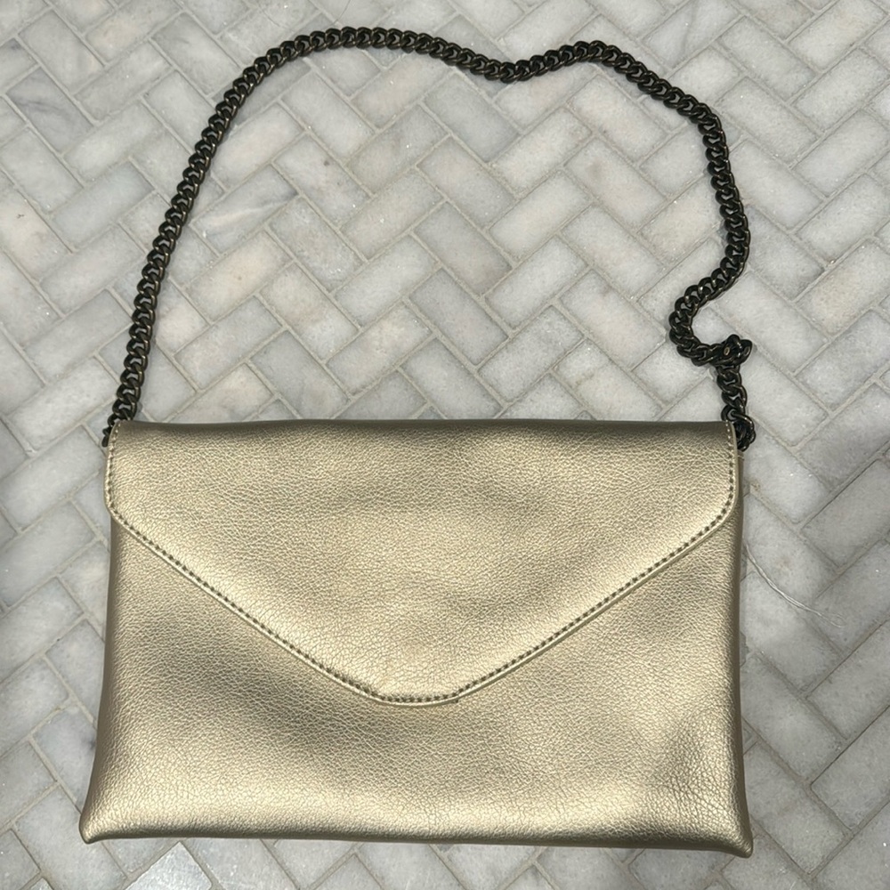 J Crew Gold Leather Envelope Bag